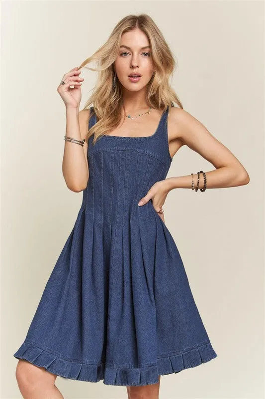 ADORA Smocked Back Blue Denim Dress