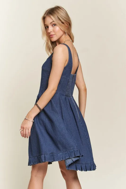 ADORA Smocked Back Blue Denim Dress