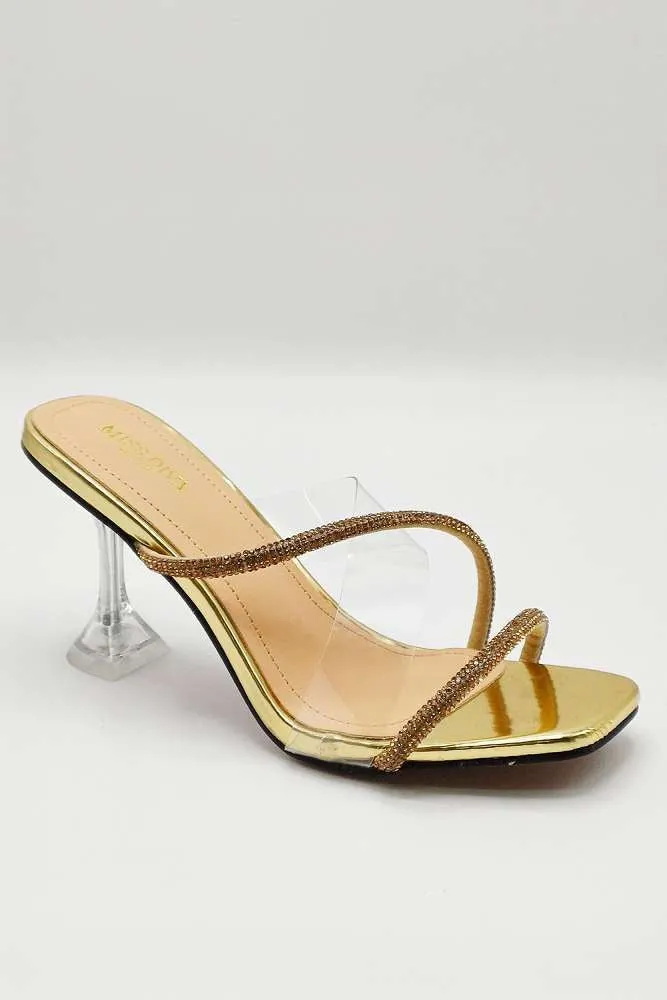 Croix Perspex and Diamante Square-toe Mule in Gold