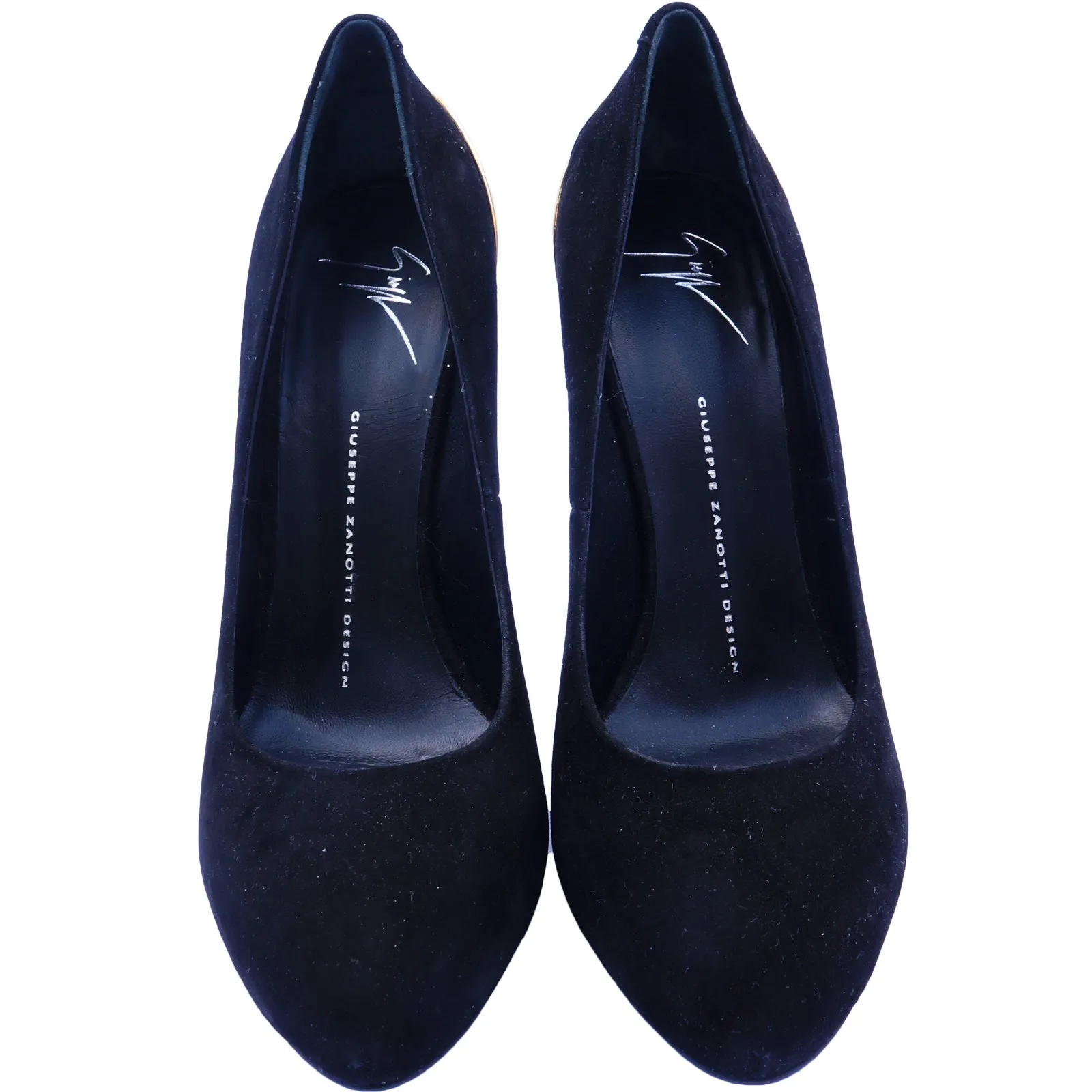 GIUSEPPE ZANOTTI SUEDE & GOLD HEEL PUMPS