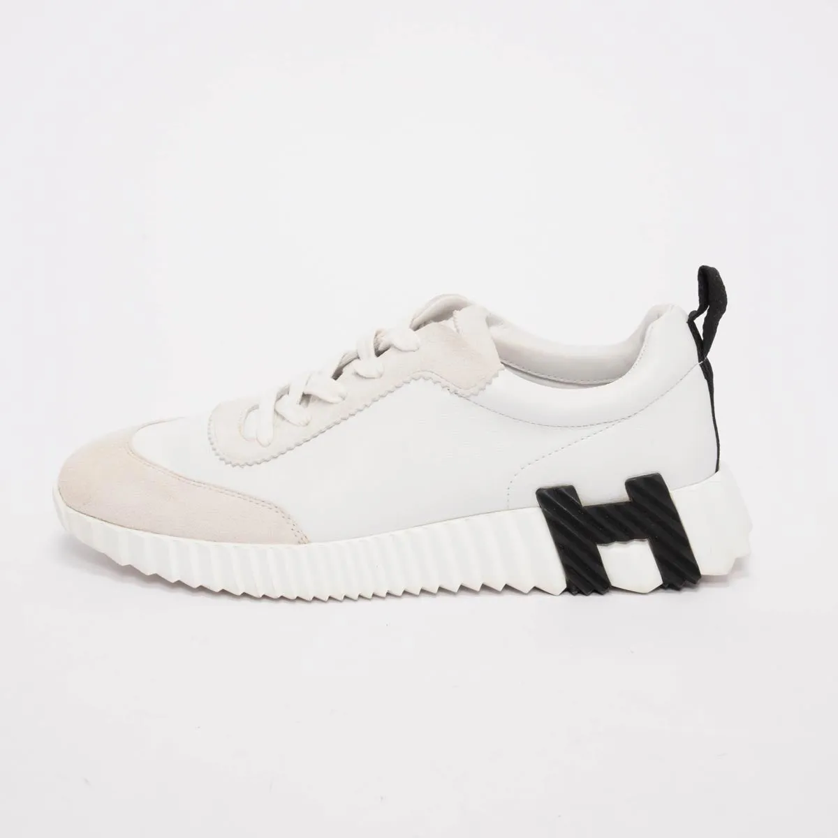 Hermes White Calfskin & Suede Bouncing Sneakers 38