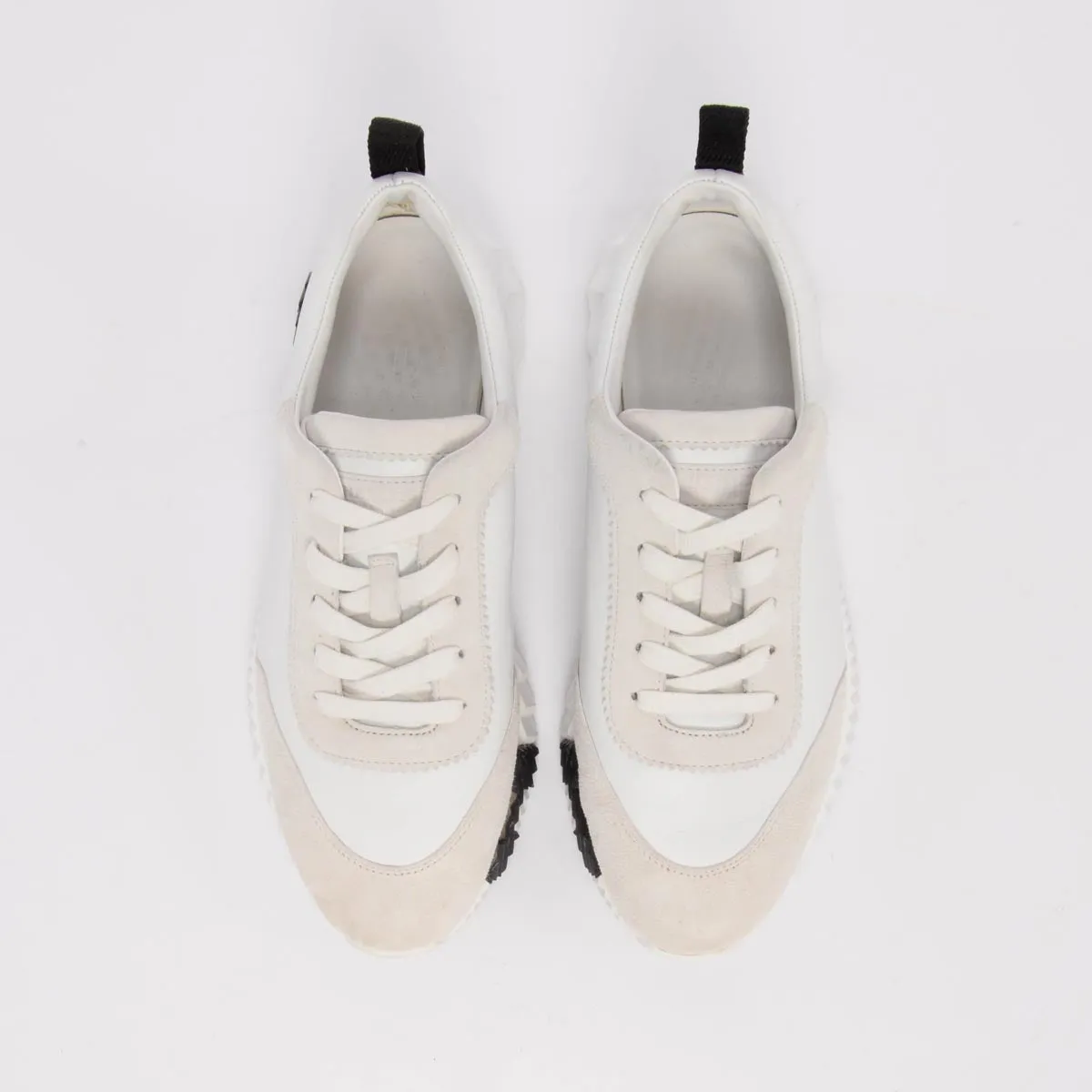 Hermes White Calfskin & Suede Bouncing Sneakers 38