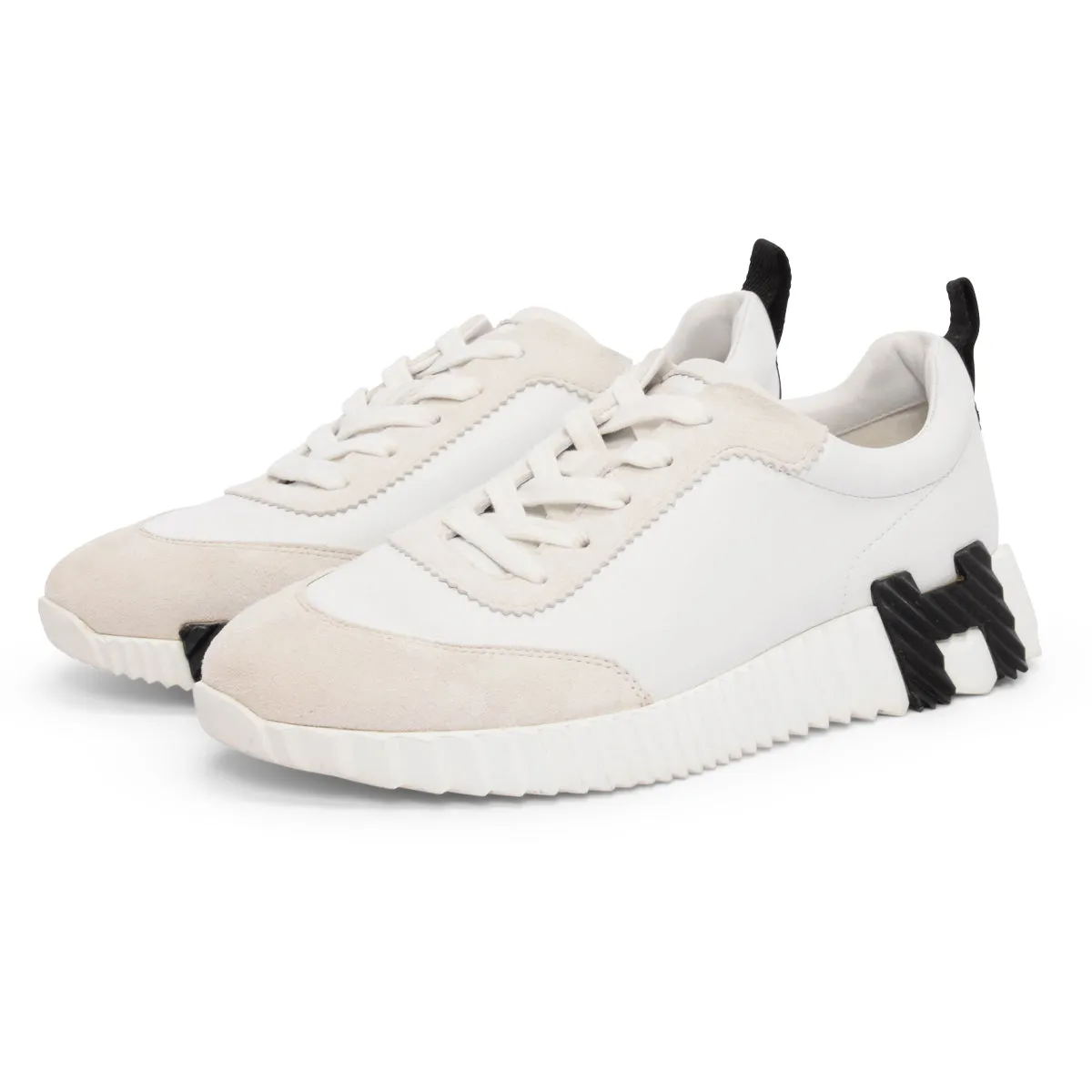 Hermes White Calfskin & Suede Bouncing Sneakers 38