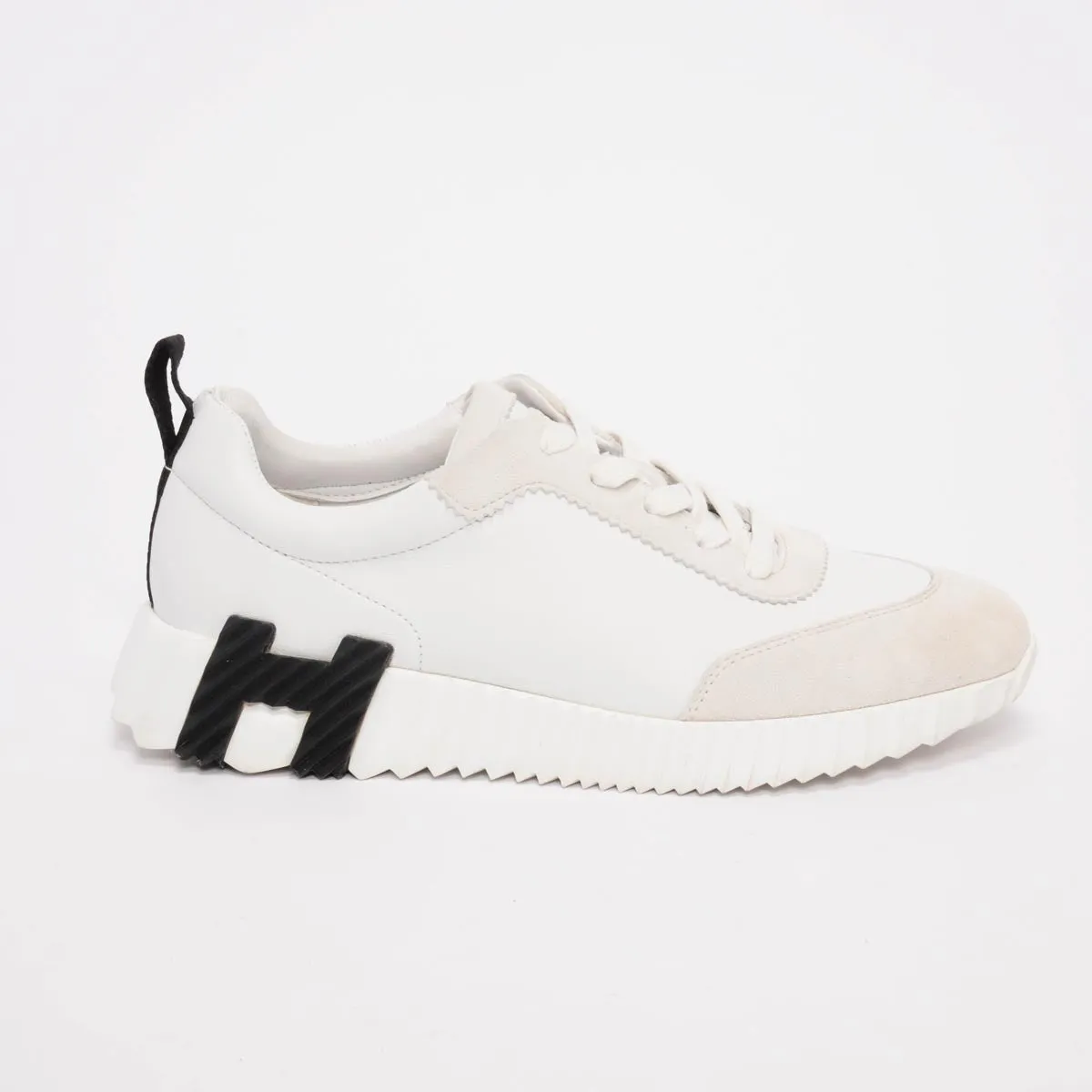 Hermes White Calfskin & Suede Bouncing Sneakers 38