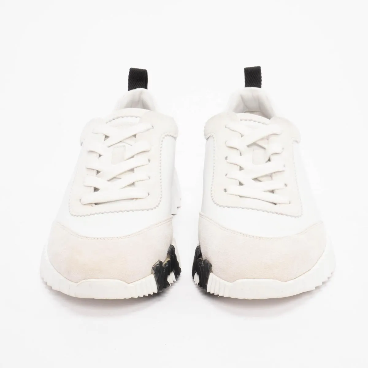 Hermes White Calfskin & Suede Bouncing Sneakers 38