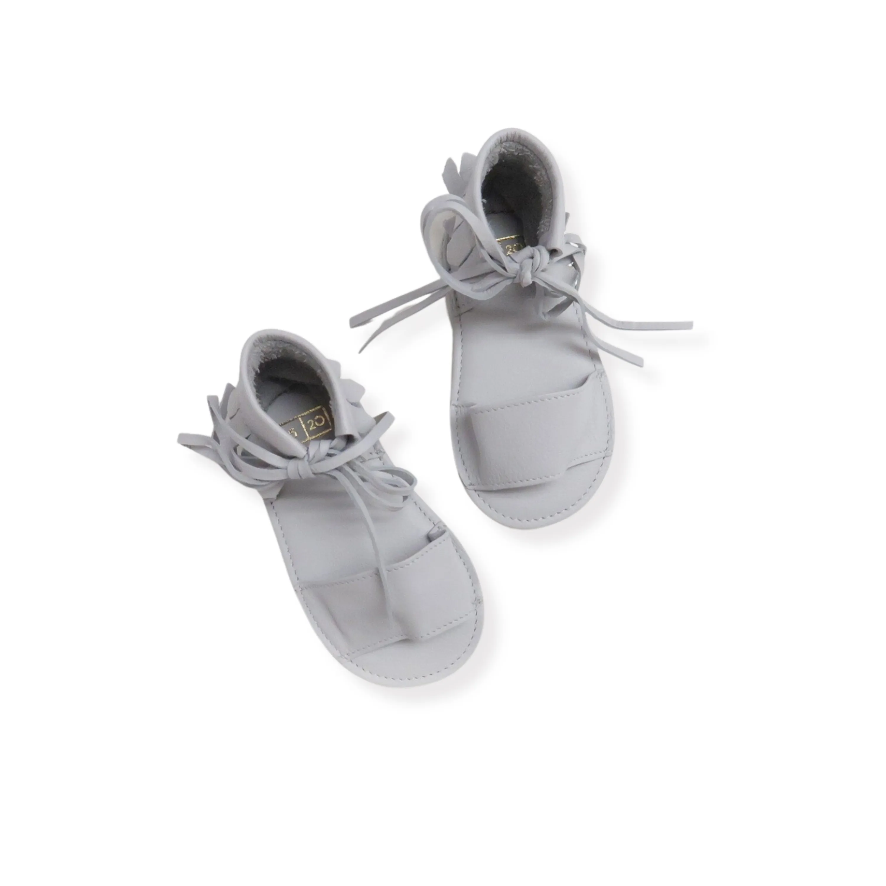 ili   charlie Boho Fringe Leather Sandals Grey* FINAL SALE