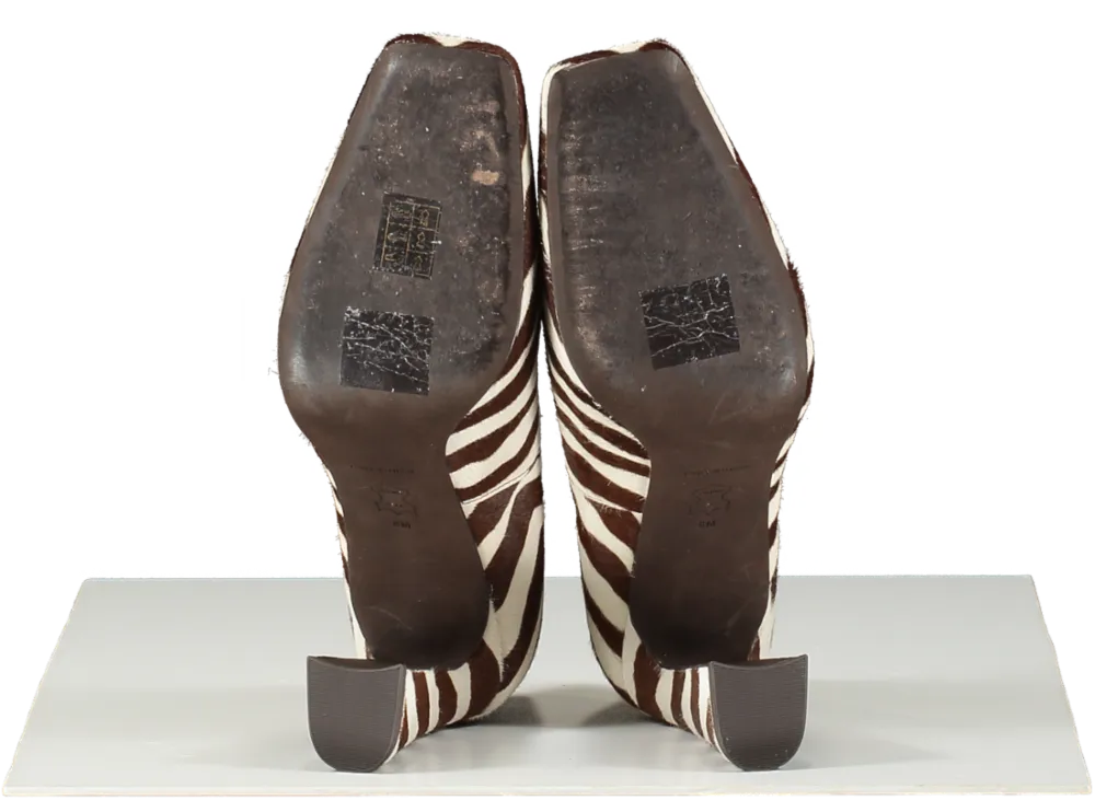 Tory Burch Brown Zebra-print Square Toe Pumps UK 8